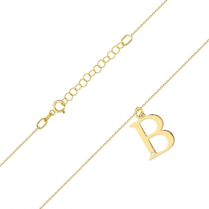 Złoty łańcuszek Celebrytka z małą literką B i brylantem pr.585